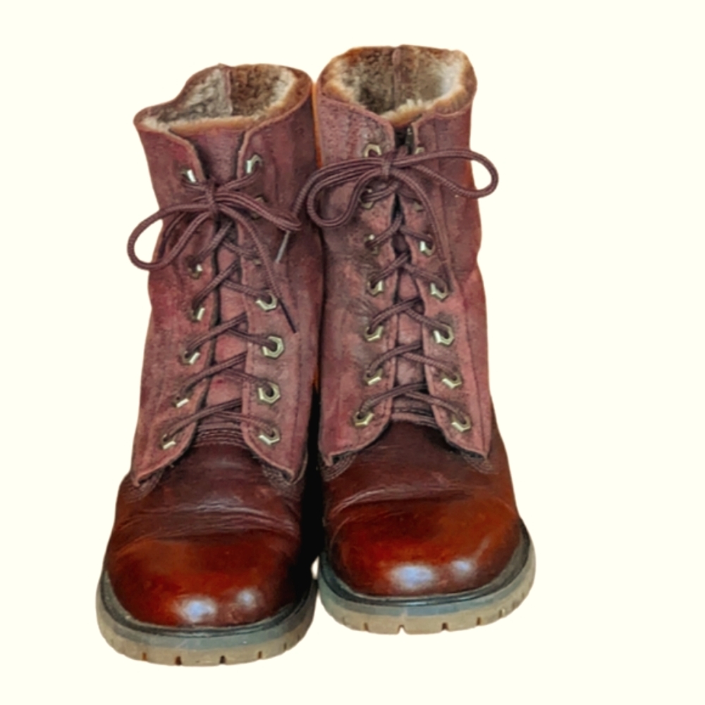 VGUC Brown TIMBERLAND Jayne Fold Down Roll Top Chunky Lug Sole Combat Bo… - Picture 3 of 11
